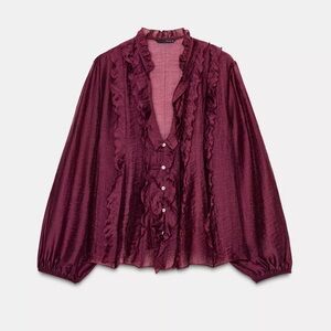 Zara Burgundy Ruffled Blouse